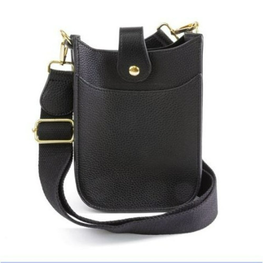 Side Pouch Mini Crossbody Bag Solid Black with Tw… - image 2